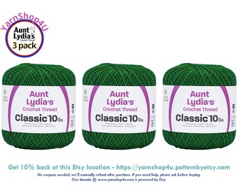 MYRTLE GREEN 3 pack! Aunt Lydia's Classic 10 Crochet Thread. 350yds. Item #154-0484