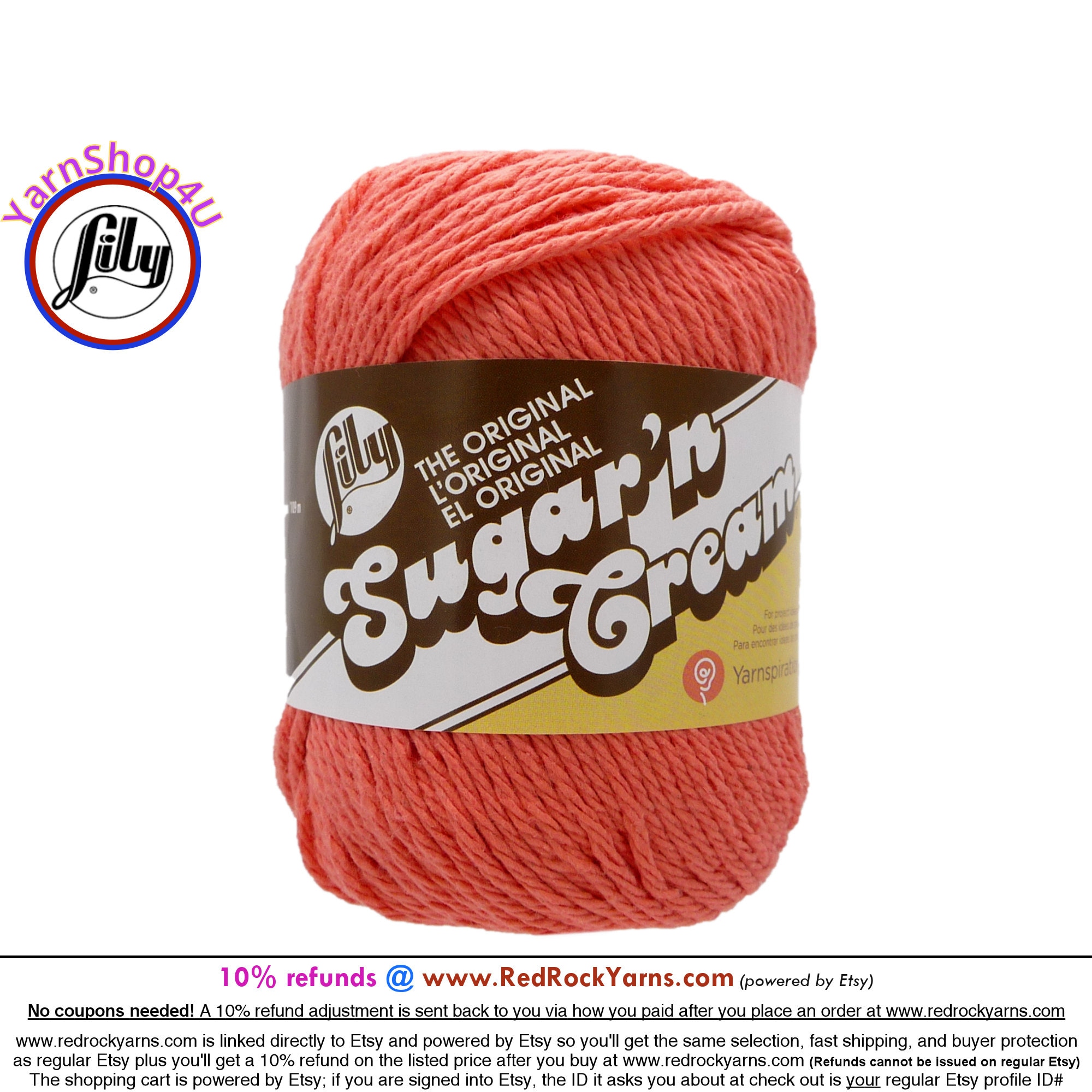 Lily Sugar'N Cream Tangerine Yarn - 6 Pack of 71g/2.5oz - Cotton - 4 Medium  (Worsted) - 120 Yards - Knitting/Crochet