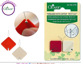 Clover "PETIT CUT" Needle Threader with Cutter. 2 per package. 1" x 1" size! Perfect for travel. Clover #478