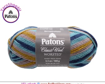 HONEY TEAL - Patons Classic Wool Worsted Yarn Medium Weight (4). 100% wool yarn. Variegated. 3.5oz | 194 yards (100g | 177m)