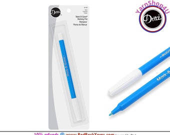 Blue Dritz Mark-B-Gone Disappearing Fabric Marking Pen. 1 Blue fabric marking pen per package. Air & Water Soluble Ink. Dritz #676-60