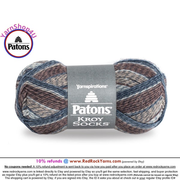 BLUE BROWN MARL - Patons Kroy Socks Yarn is 1.75oz | 166yds Super Fine Weight (1) Sock Yarn. A Blend of 75/25% Wool/Nylon (50g | 152m)