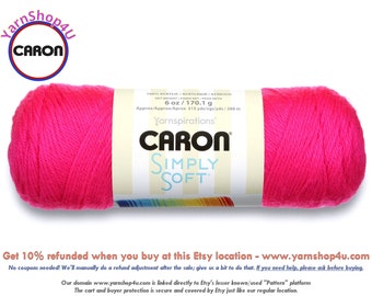 NEON PINK - Caron Simply Soft 6oz / 315yds (170g / 288m) No Dye Lot. 100% Acrylic yarn. Item H970039775