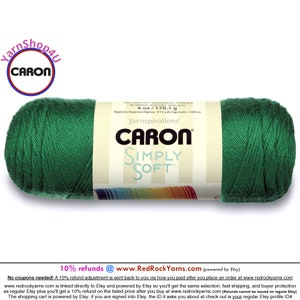 KELLY GREEN - Caron Simply Soft 6oz / 315yds (170g / 288m) 100% Acrylic yarn. Item H970039769