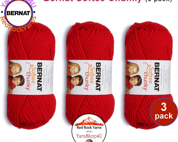 BERRY RED 3 Pack! Bernat Softee Chunky Yarn Super Bulky Yarn. 3.5oz ...