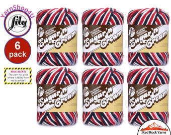 RED WHITE & BLUE 6 Pack! 2oz | 95yds each. Lily Sugar N Cream The Original 100% Cotton Yarn. 2 ounces / 95 yards ea. 6 skein bag = Bulk Buy!