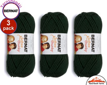 DARK GREEN 3 pack! Bernat Softee Chunky Yarn Super Bulky Yarn. 3.5oz | 108yds | 100% Acrylic Yarn. 3 skeins per pack = Bulk Buy!