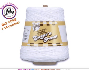 WHITE - 14oz | 674 yards Cone. Lily Sugar N Cream Cotton yarn. 100% cotton. Item# 10300202001