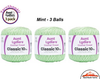 MINT GREEN 3 pack! Aunt Lydia's Classic 10 Crochet Thread. 350yds. Item #154-0428