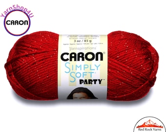 RED SPARKLE - Caron Simply Soft Party! 3 oz / 164 yds (85 g / 150 m) 99% Acrylic, 1 percent Metallic (3 ounce / 164 yards) Color #0015