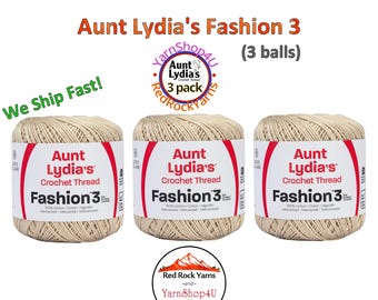 Natural Fashion 3 Size Aunt Lydia Crochet Thread. One 3 Pack of Aunt Lydia's Fashion 3 Crochet Thread. 3 balls/150yd ea. Item #182.0226