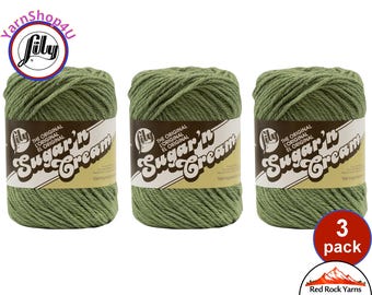 SAGE GREEN 3 Pack! 2.5oz | 120yd The Original Lily Sugar N Cream 100% Cotton Yarn. 3 Skeins Bulk Buy!