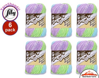 VIOLET STRIPES 6 Pack! 2oz/95yds each. Lily Sugar N Cream Stripes. Original 100% Cotton Yarn. 2 ounces / 95 yards. Self Striping. Bulk Buy!