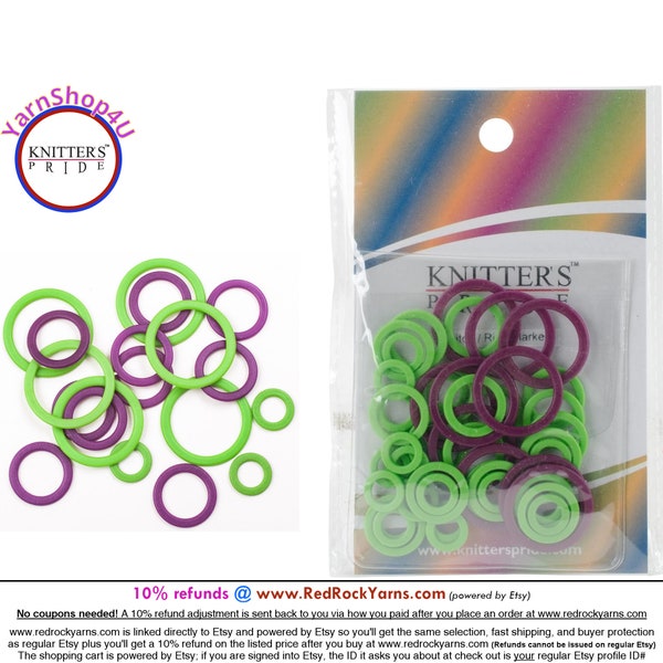 Knitter's Pride Stitch Markers 50 pieces: 20 Small, 20 medium, 100 Large in a Vinyl Pouch. Closed Ring Stitch Markers. #800171