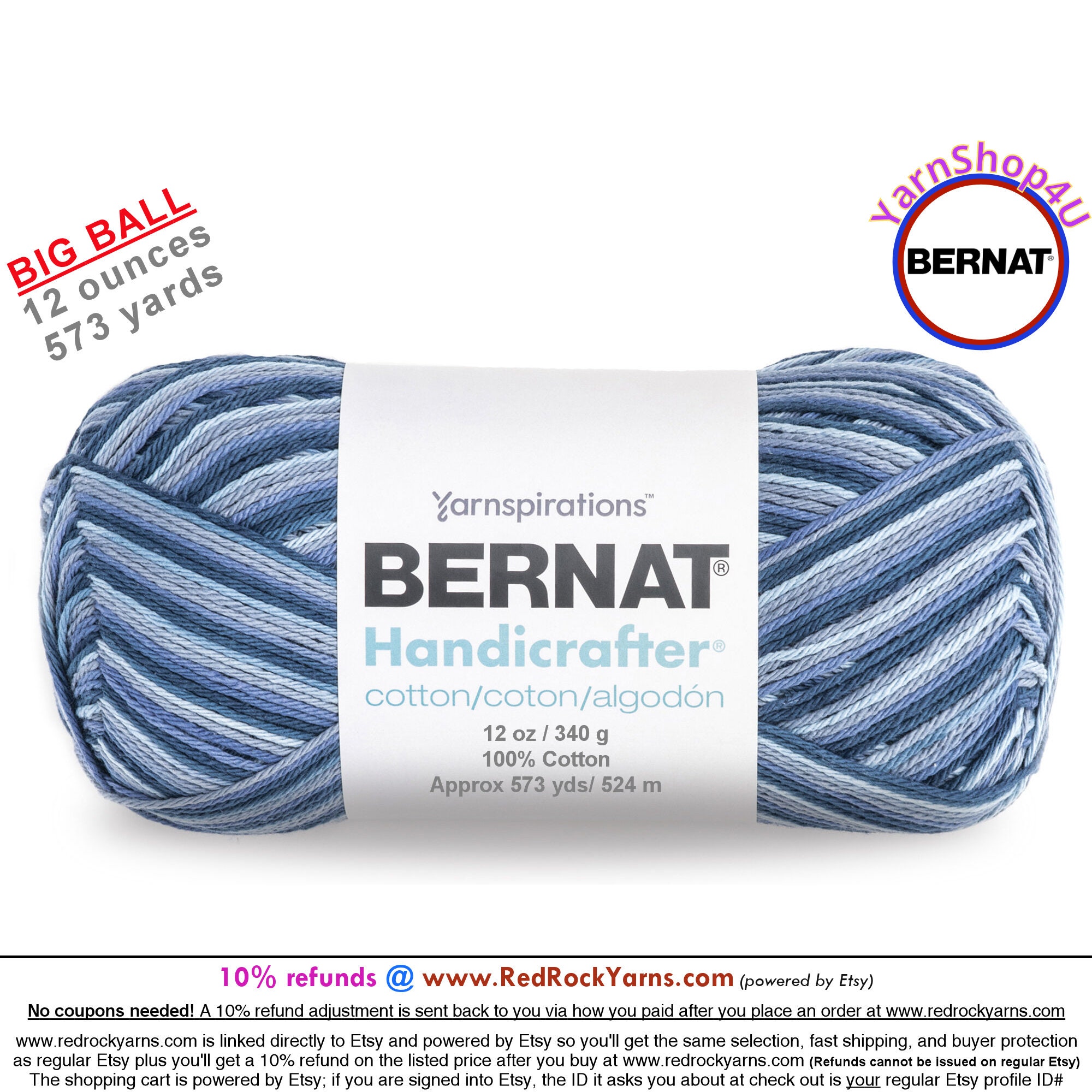 Bernat Handicrafter Cotton Ombres Yarn - Blue Camo