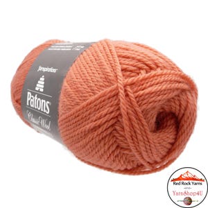 CORAL PEACH - Patons Classic Wool Worsted Yarn Medium Weight (4). 100% wool yarn. 3.5oz | 194 yards (100g | 177m) image 2