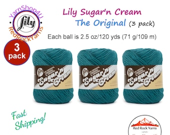 TEAL 3 Pack! 2.5oz | 120yd The Original Lily Sugar N Cream 100% Cotton Yarn. 3 Skeins Bulk Buy!
