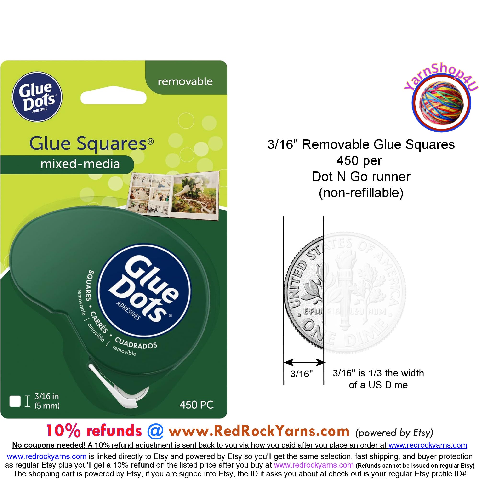 Glue Dots Non-Refillable Runner Removable Squares .1875 450/Pkg