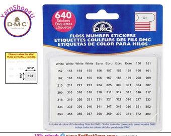 SMALL 1/4" DMC Floss Number Stickers - 640 total stickers pre-printed with solid, variegated, and popular colors plus 20 blanks. Floss ID