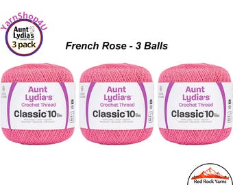 FRENCH ROSE 3 pack! Aunt Lydia's Classic 10 Crochet Thread. 350yds. Item #154-0493