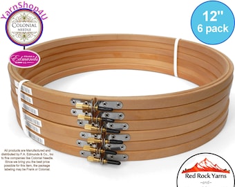 12" Pack of 6 Embroidery hoops. Frank A Edmunds / Colonial Needle Quality Hoops hard wood w/ Smooth rounded edges and screw caps. CNEH-12N