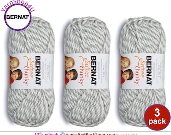 GREY RAGG 3 pack! Bernat Softee Chunky Yarn Super Bulky Yarn. 3.5oz | 108yds | 100% Acrylic Yarn. 3 skeins per pack = Bulk Buy!