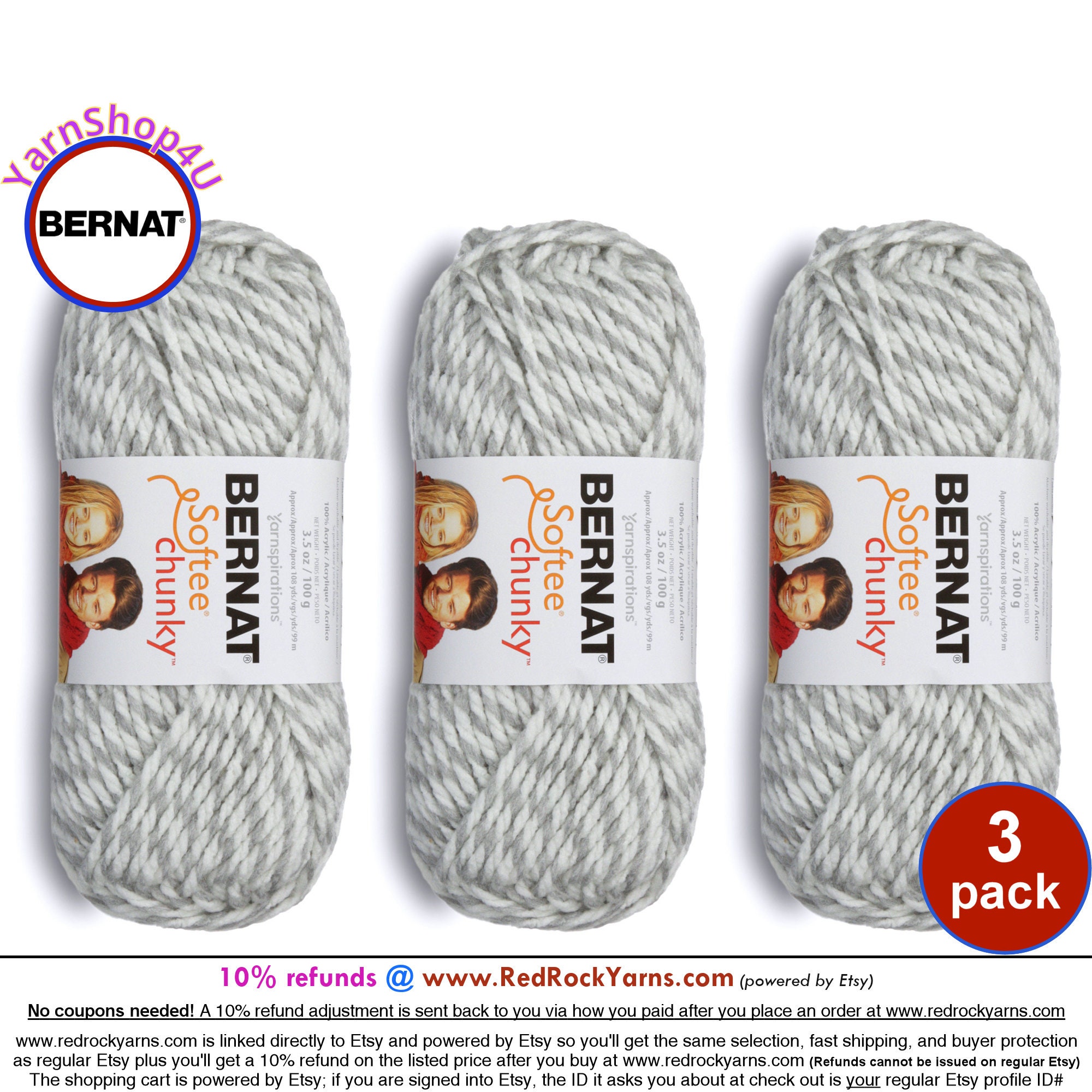 Bernat Super Value Solid Yarn-Grey Ragg, Multipack Of 3 