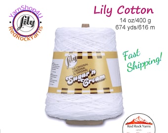 WHITE - 14oz | 674 yards Cone. Lily Sugar N Cream Cotton yarn. 100% cotton. Item# 10300202001