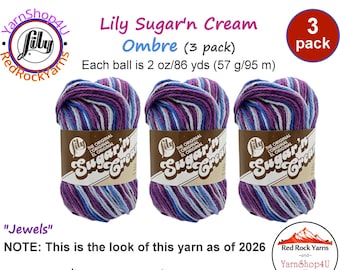 JEWELS 3 Pack 2oz | 95yds each. Lily Sugar N Cream The Original 100% Cotton Yarn. 3 skeins Bulk Buy!
