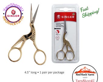 Singer Stork Embroidery Scissors. 4.5" long, forged steel fine tip blades, gold plated handles. #424