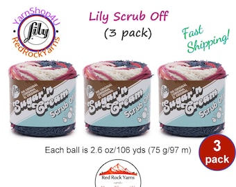 BEACH HOUSE 3 Pack! Lily Scrub Off - 2.6oz | 106yds each. Lily Sugar'n Cream. 100% Textured Cotton Yarn. 3 skeins = Bulk Buy!