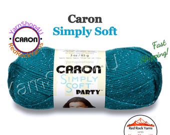 TEAL SPARKLE - Caron Simply Soft Party! 3 oz / 164 yds (85 g / 150 m) 99% Acrylic, 1 percent Metallic (3 ounce / 164 yards) Color #0004