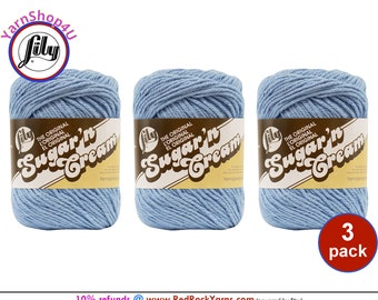 LIGHT BLUE (LT Blue) 3 Pack! 2.5oz | 120yd The Original Lily Sugar N Cream 100% Cotton Yarn. 3 Skeins Bulk Buy!