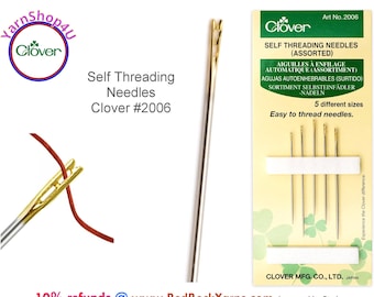 Clover Self-Threading Needles. Makes needle threading easier! Assorted size pack of 5 needles. #2006