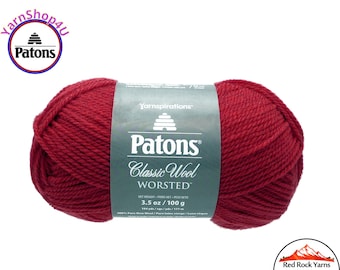 SCARLET - Patons Classic Wool Worsted Yarn Medium Weight (4). 100% wool yarn. 3.5oz | 194 yards (100g | 177m)