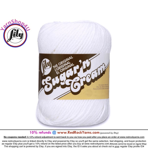 WHITE - 2.5oz | 120yd The Original Lily Sugar N Cream 100% Cotton Yarn (2.5 ounce / 120 yards)