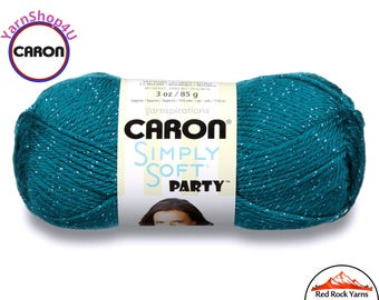 TEAL SPARKLE - Caron Simply Soft Party! 3 oz / 164 yds (85 g / 150 m) 99% Acrylic, 1 percent Metallic (3 ounce / 164 yards) Color #0004