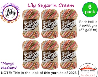 MANGO MADNESS 6 Pack! 2oz | 95yds each. Lily Sugar N Cream The Original 100% Cotton Yarn. 6 skein bag = Bulk Buy!