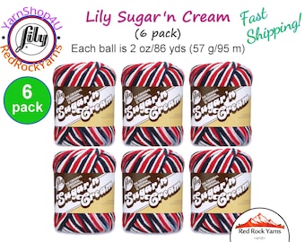 RED WHITE & BLUE 6 Pack! 2oz | 95yds each. Lily Sugar N Cream The Original 100% Cotton Yarn. 2 ounces / 95 yards ea. 6 skein bag = Bulk Buy!