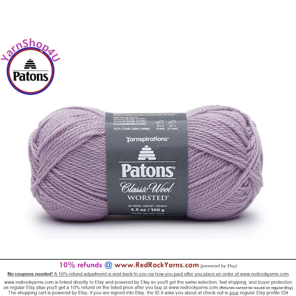 SOFT ORCHID - Patons Classic Wool Worsted Yarn Medium Weight (4). 100% wool yarn. 3.5oz | 194 yards (100g | 177m)