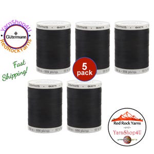 5 Spools Black Gutermann Thread - Sew-All Thread is 100% polyester, 1094 yds / 1000m. Black Thread #10. 5 pack Box. Bulk Buy!