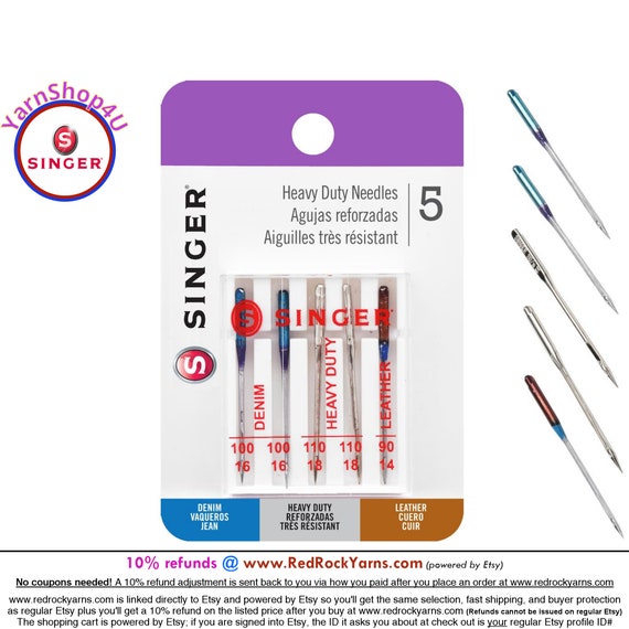 Singer Universal Heavy Duty Machine Needles. Assorted. 5 Needles: Two  100/16, Two 110/18, and One 90/14 04801 