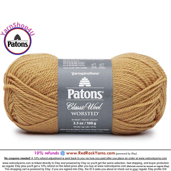 HONEY - Patons Classic Wool Worsted Yarn Medium Weight (4). 100% wool yarn. 3.5oz | 194 yards (100g | 177m)