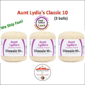 CREAM 3 Pack! Aunt Lydia's Classic 10 Crochet Thread. 350yds. Item #154-0420