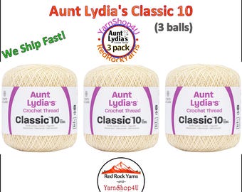CREAM 3 Pack! Aunt Lydia's Classic 10 Crochet Thread. 350yds. Item #154-0420