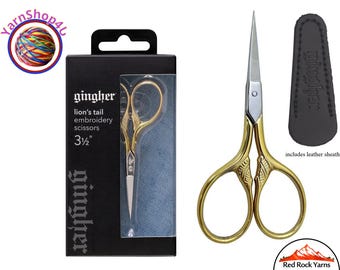 Gingher Lion's Tail Embroidery Scissors w/ sheath 3.5" Slender straight blades with stunning gold double plated handles. Made in Italy