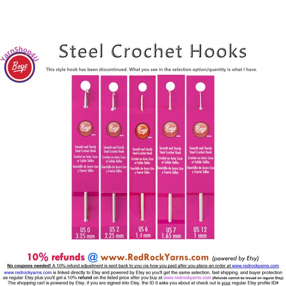 BOYE STEEL Crochet Thread Hook Size 00, 0, Size 1, Size 2, Size 3, Size 4,  Size 5, Size 6, Size 7, Size 8, Size 9, Size 10, Size 11, Size 12 -  UK
