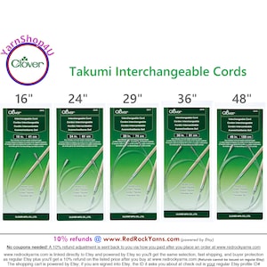 Les cordons interchangeables Clover mesurent 16 pouces, 24 pouces, 29 pouces, 36 pouces, 48 pouces, à utiliser avec des pointes en bambou Takumi SKU 3645 3646 3647 3648 3649