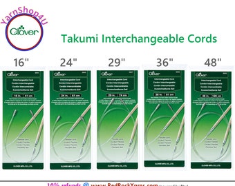 Clover Interchangeable Cords make a totally length of 16", 24", 29", 36", 48" Use w/ Takumi Bamboo Needle Tips SKU 3645 3646 3647 3648 3649