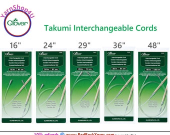 Clover Interchangeable Cord. Sizes 16", 24", 29", 36", 48" For use with Takumi Bamboo Knitting Needle Tips (SKU 3645 3646 3647 3648 3649)